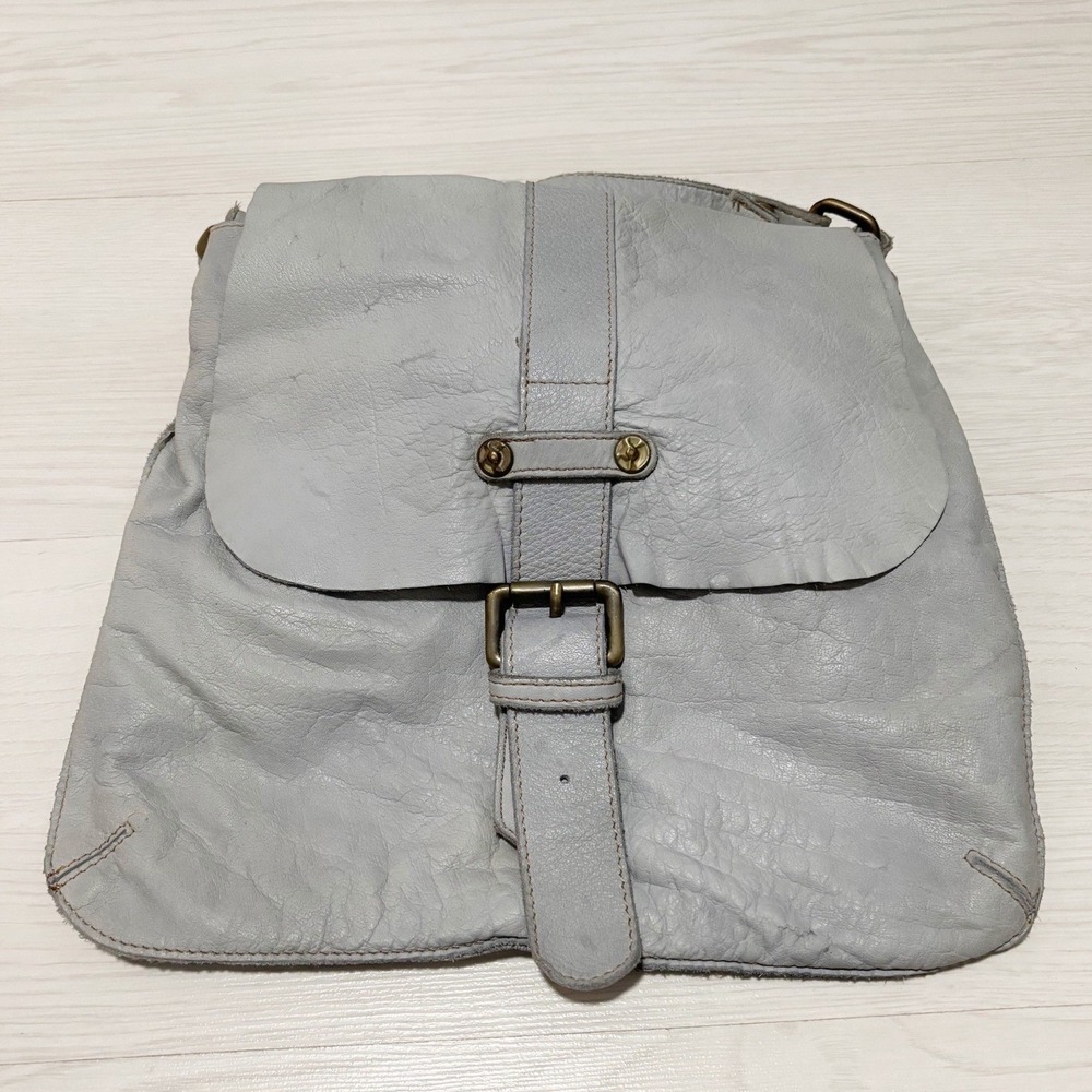 Civico 93 Crossbody Bag Women Light Blue Leather Buckle Slouchy Messenger Boho